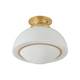 Leonie Small Semi-Flush 11", Aged Brass and Milk Glass
