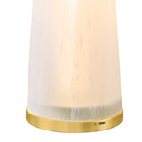 Close up of base and USB-C charge port, Battery powered Portable Table Lamp in seeded cloud glass and aged brass