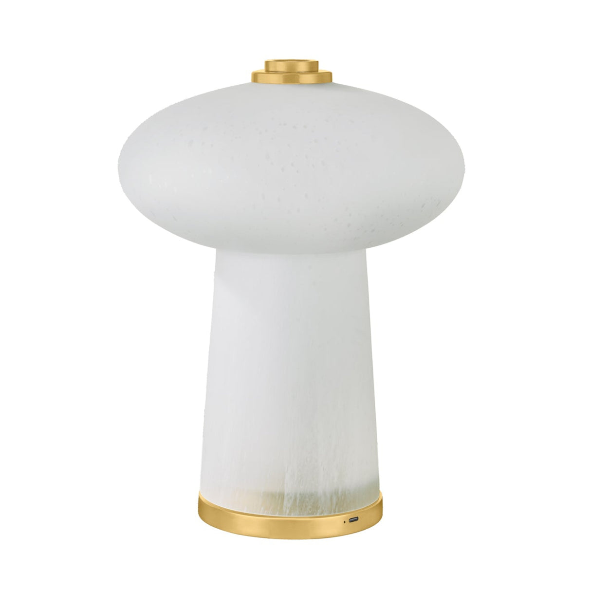 Battery powered Portable Table Lamp in seeded cloud glass and aged brass