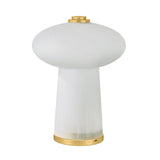 Battery powered Portable Table Lamp in seeded cloud glass and aged brass