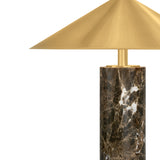 Close-up detail of Modern brown marble and brass rechargeable portable 15" table lamp