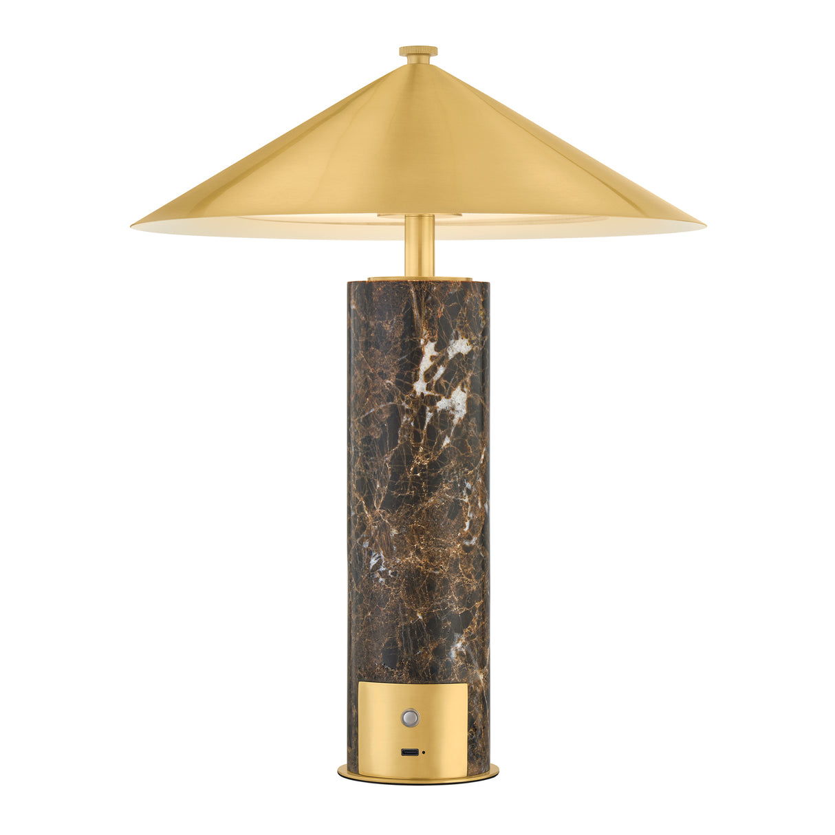 Modern brown marble and brass rechargeable portable 15" table lamp