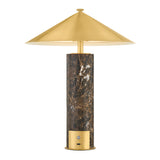 Modern brown marble and brass rechargeable portable 15" table lamp