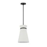 Veronica Pendant 10", Matte Black and White Linen