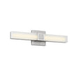 Wendell LED Vanity Light 18", Brushed Nickel, three-quarter view of the glowing frosted bar shade and square backplate
