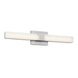 Wendell LED Vanity Light 24", Brushed Nickel, three-quarter view of the lit frosted bar and square backplate