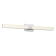 Wendell LED Vanity Light 36", Chrome, angled view, lit frosted rectangular diffuser and square chrome backplate