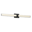 Wendell LED Vanity Light 36", Matte Black, angled view of the illuminated frosted linear shade and rectangular backplate