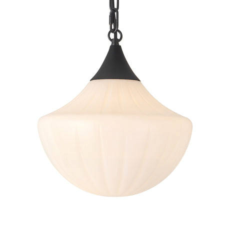 Reva Pendant 12", Matte Black with Vintage Milk Glass