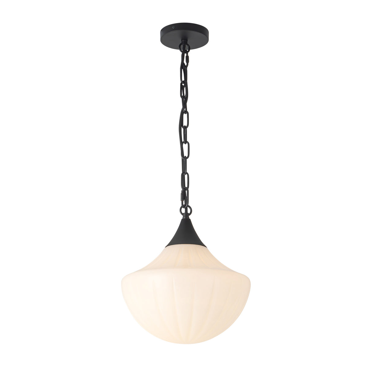 Reva Pendant 12", Matte Black with Vintage Milk Glass