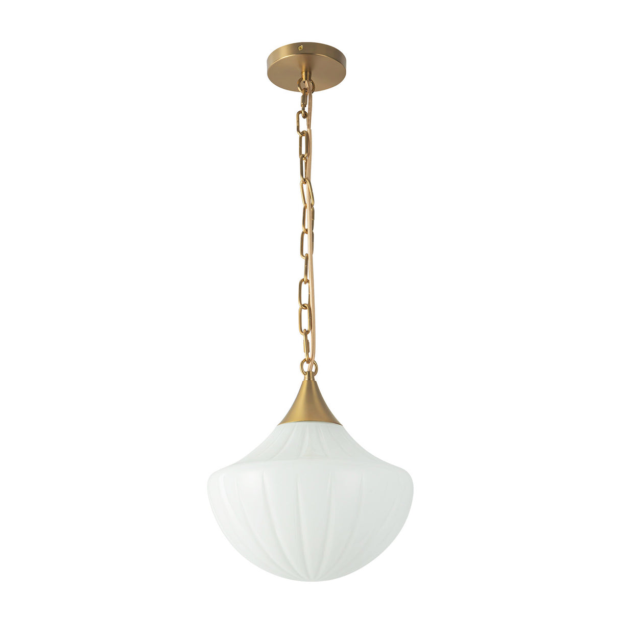 Reva Pendant 12", Brushed Brass with Vintage Milk Glass