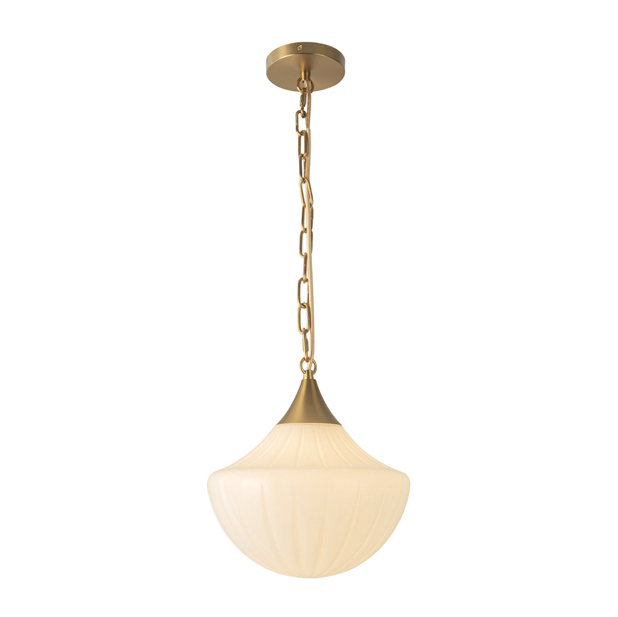 Reva Pendant 12", Brushed Brass with Vintage Milk Glass