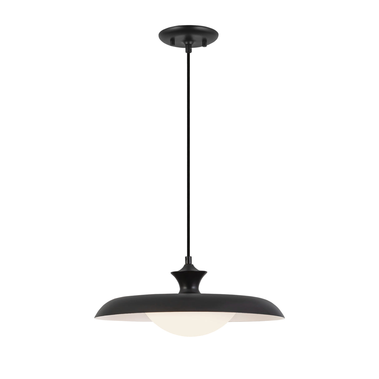 Mabel Metal Pendant 15", Black with Opal Glass