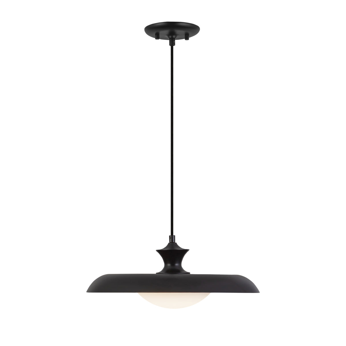 Mabel Metal Pendant 15", Black with Opal Glass