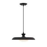 Mabel Metal Pendant 15", Black with Opal Glass