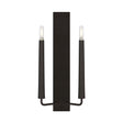 Solana Double Wall Sconce 18", Aged Iron, front view showing rectangular backplate and tapered sleeves with exposed bulbs