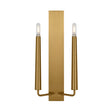 Solana Double Wall Sconce 18", Modern Brass, front view showing a rectangular backplate and two tapered sockets with clear bulbs