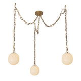 Basile 3 Light Swag Chandelier 7", Brushed Brass and Ribbed Milk Glass