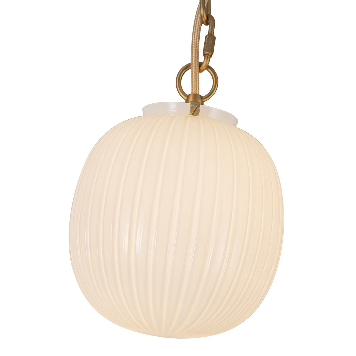 Basile 3 Light Swag Chandelier 7", Brushed Brass and Ribbed Milk Glass