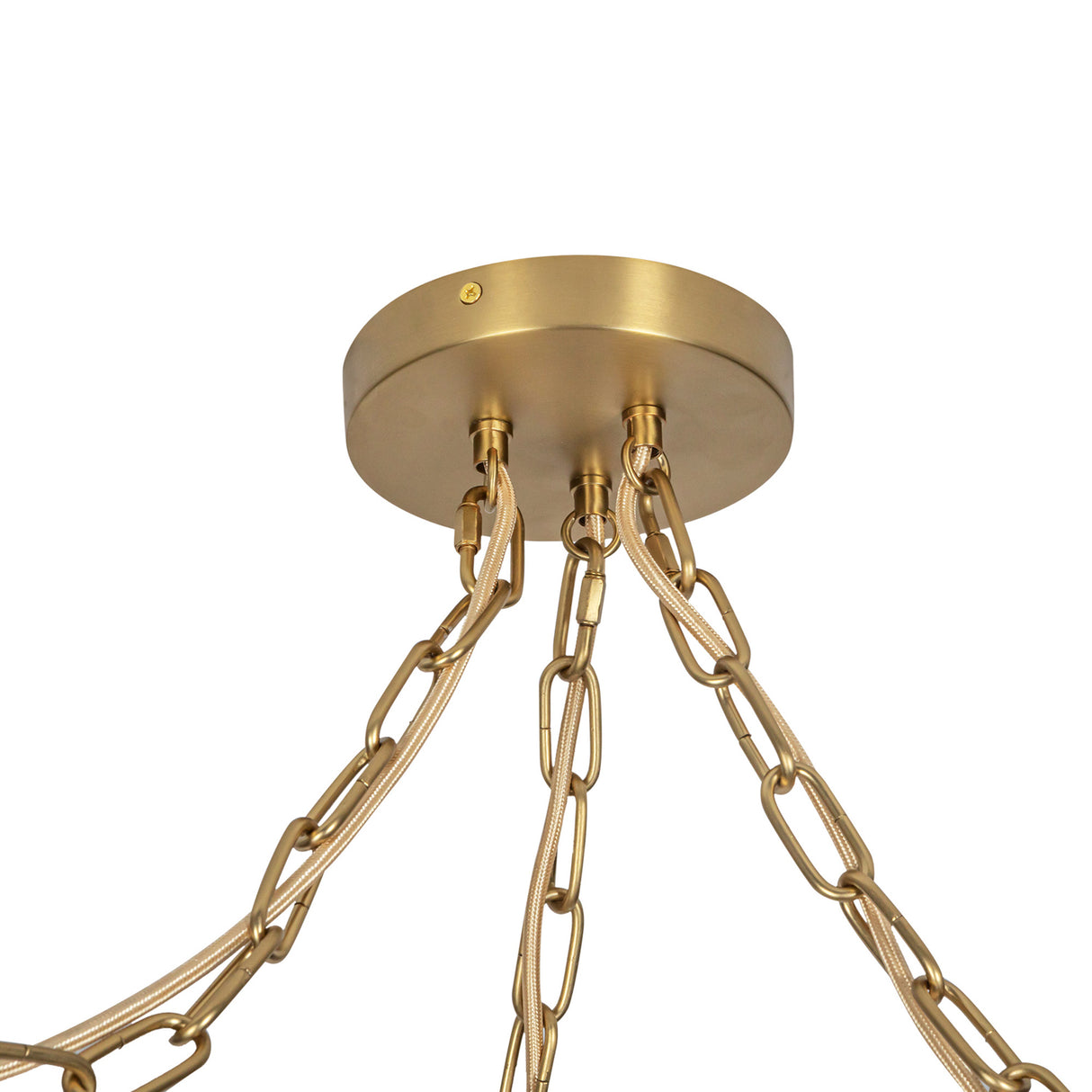 Basile 3 Light Swag Chandelier 7", Brushed Brass and Ribbed Milk Glass