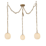 Basile 3 Light Swag Chandelier 7", Brushed Brass and Ribbed Milk Glass