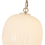 Basile 3 Light Swag Chandelier 12", Brushed Brass and Ribbed Milk Glass