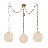 Basile 3 Light Swag Chandelier 12", Brushed Brass and Ribbed Milk Glass