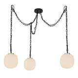 Basile 3 Light Swag Chandelier 12", Matte Black and Ribbed Milk Glass