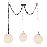 Basile 3 Light Swag Chandelier 12", Matte Black and Ribbed Milk Glass