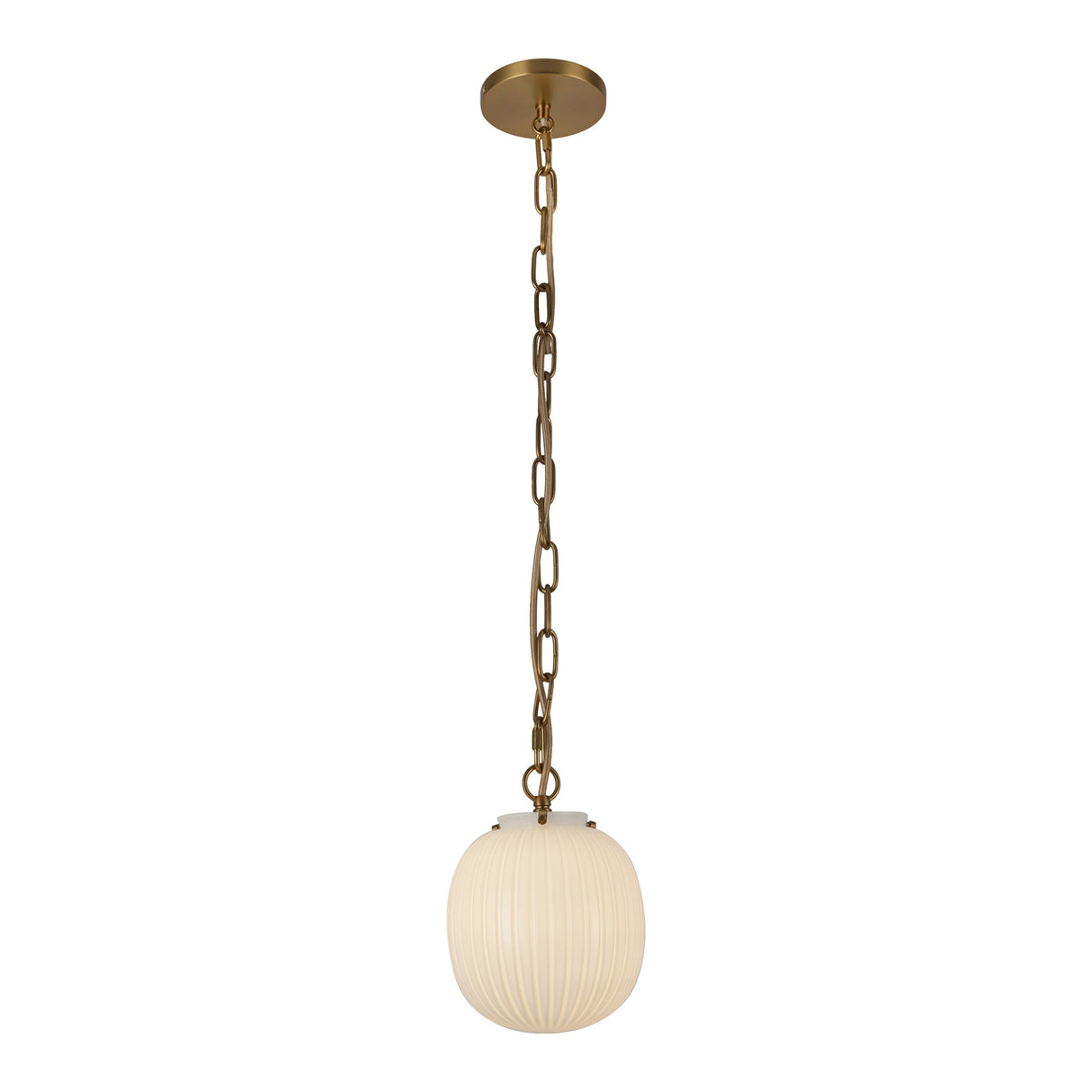 Basile Small Pendant 7", Brushed Brass and Ribbed Milk Glass