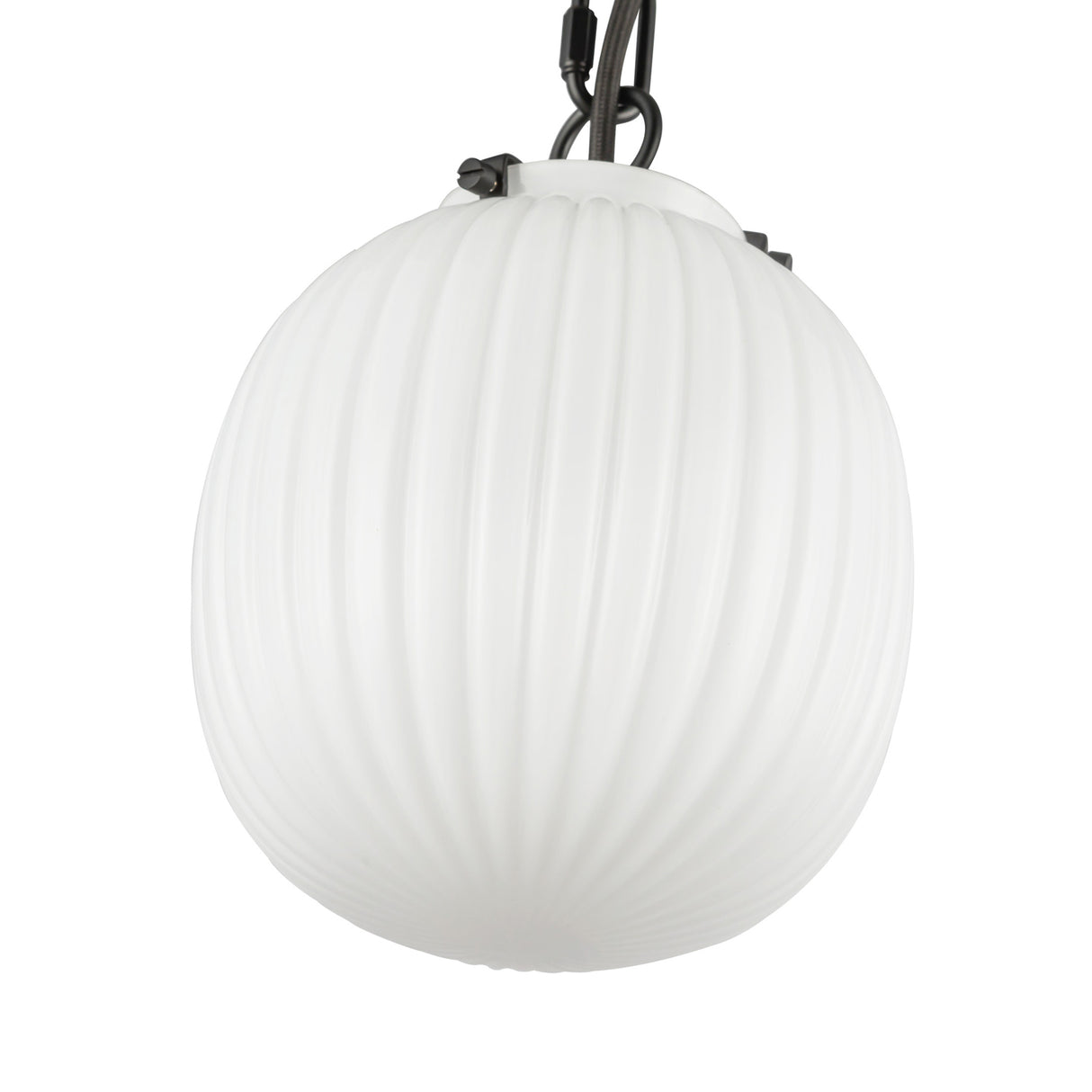 Basile Small Pendant 7", Matte Black and Ribbed Milk Glass