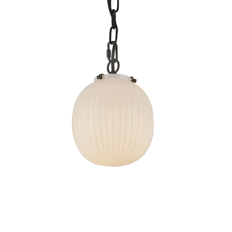 Basile Small Pendant 7", Matte Black and Ribbed Milk Glass