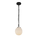 Basile Small Pendant 7", Matte Black and Ribbed Milk Glass