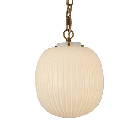Basile Medium Pendant 12", Brushed Brass and Ribbed Milk Glass