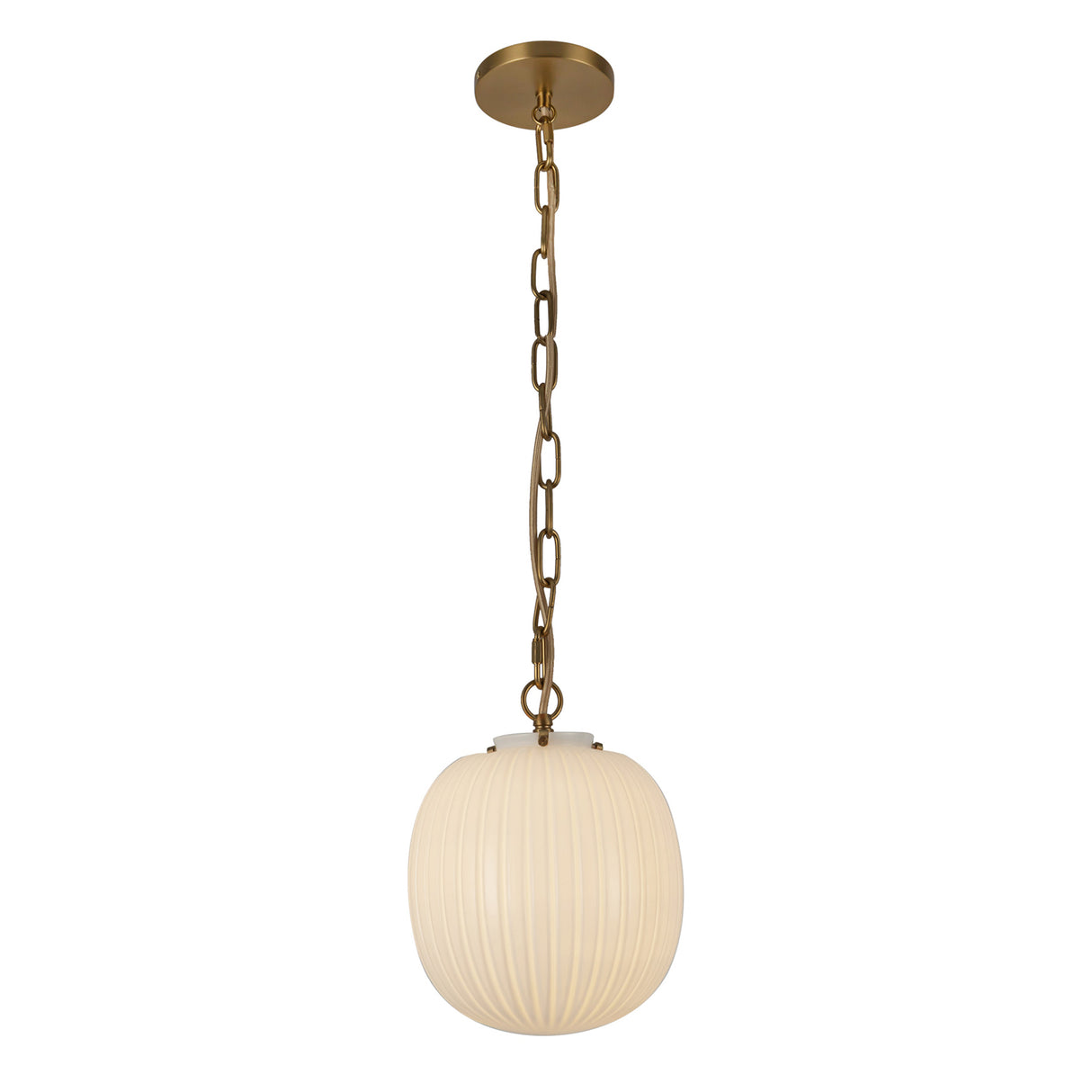 Basile Medium Pendant 12", Brushed Brass and Ribbed Milk Glass