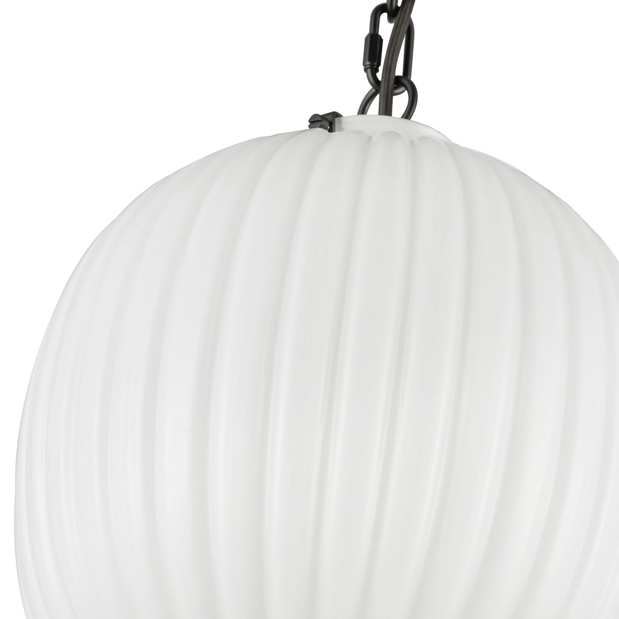 Basile Medium Pendant 12", Matte Black and Ribbed Milk Glass