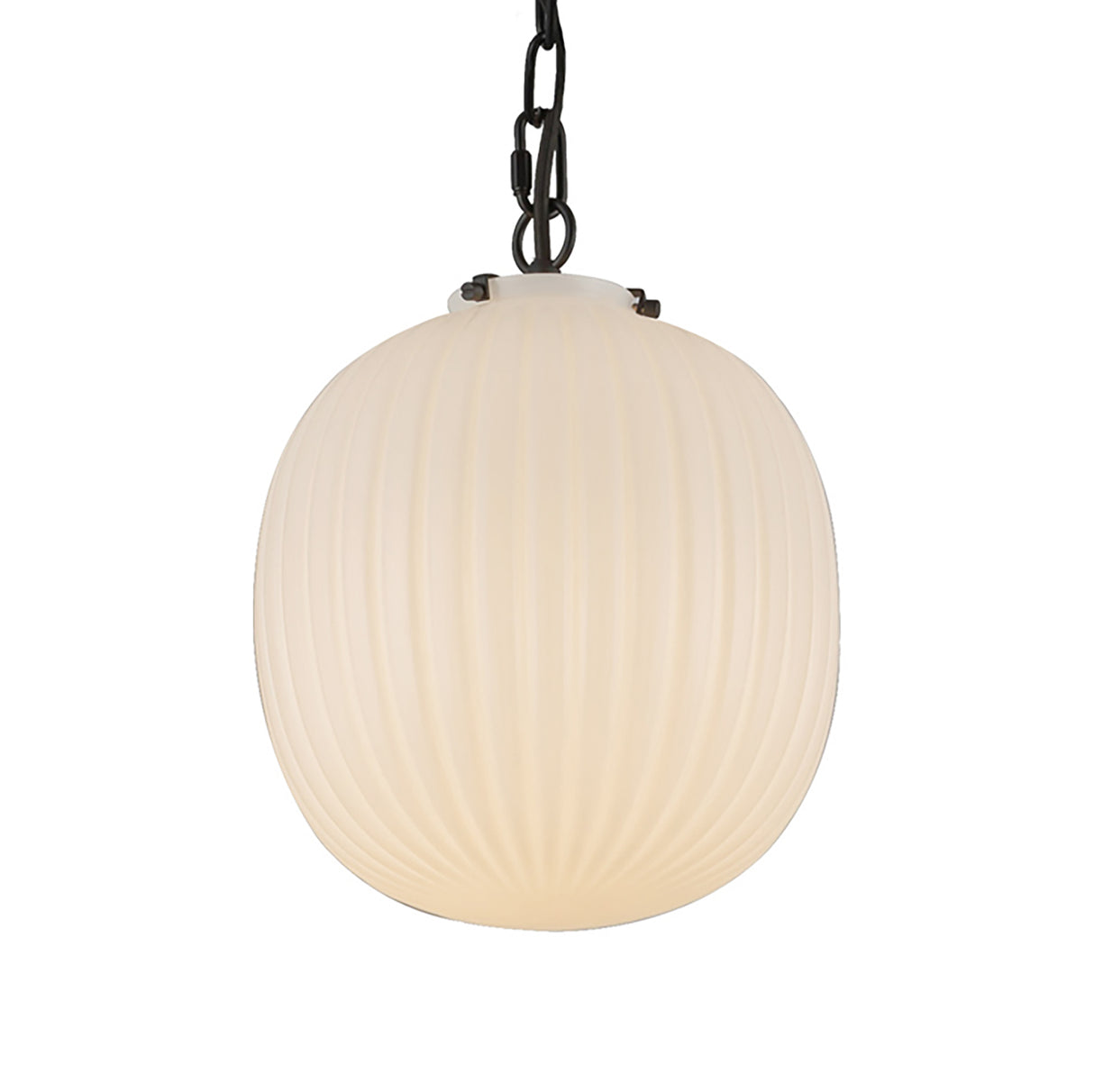 Basile Medium Pendant 12", Matte Black and Ribbed Milk Glass