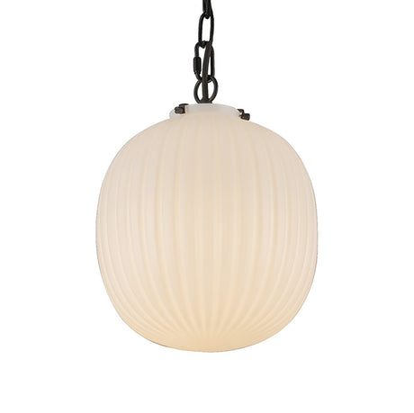 Basile Medium Pendant 12", Matte Black and Ribbed Milk Glass