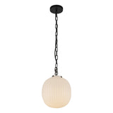 Basile Medium Pendant 12", Matte Black and Ribbed Milk Glass