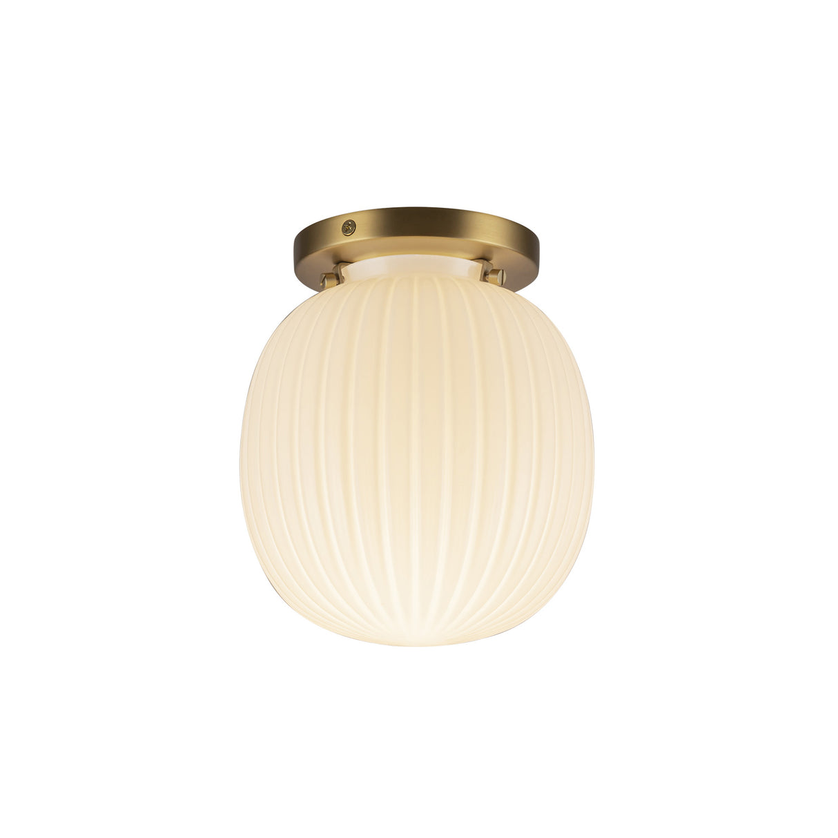Basile Small Semi-Flush 7", Brushed Brass and Ribbed Milk Glass