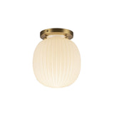Basile Small Semi-Flush 7", Brushed Brass and Ribbed Milk Glass