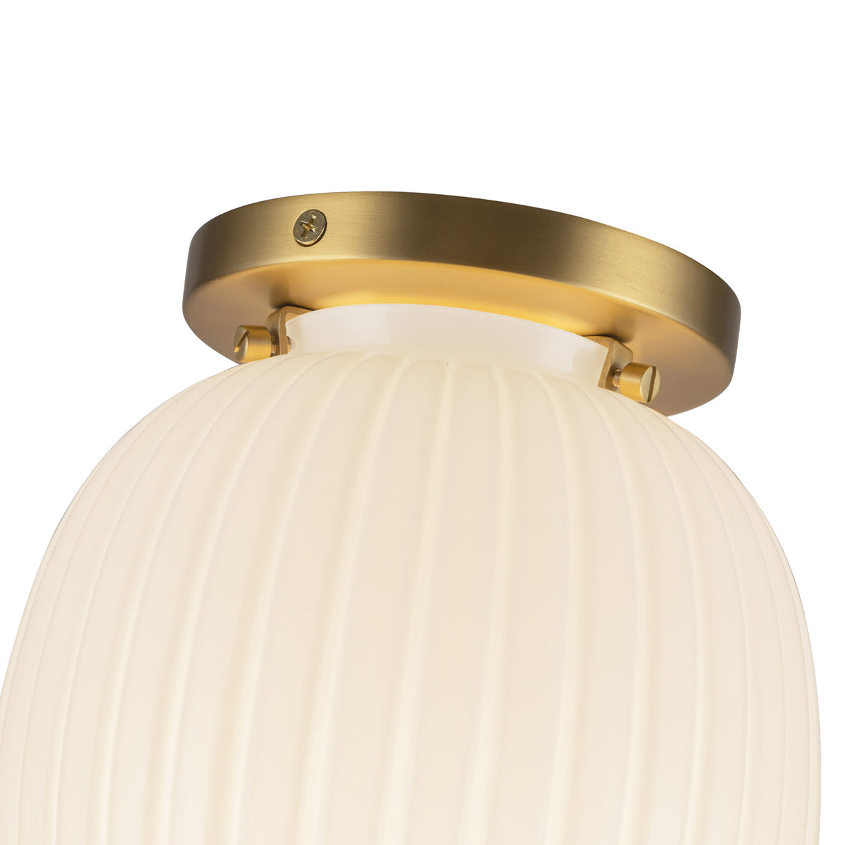 Basile Small Semi-Flush 7", Brushed Brass and Ribbed Milk Glass