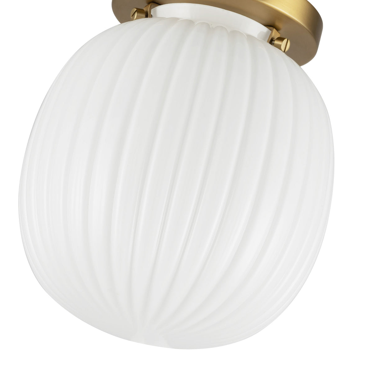 Basile Small Semi-Flush 7", Brushed Brass and Ribbed Milk Glass