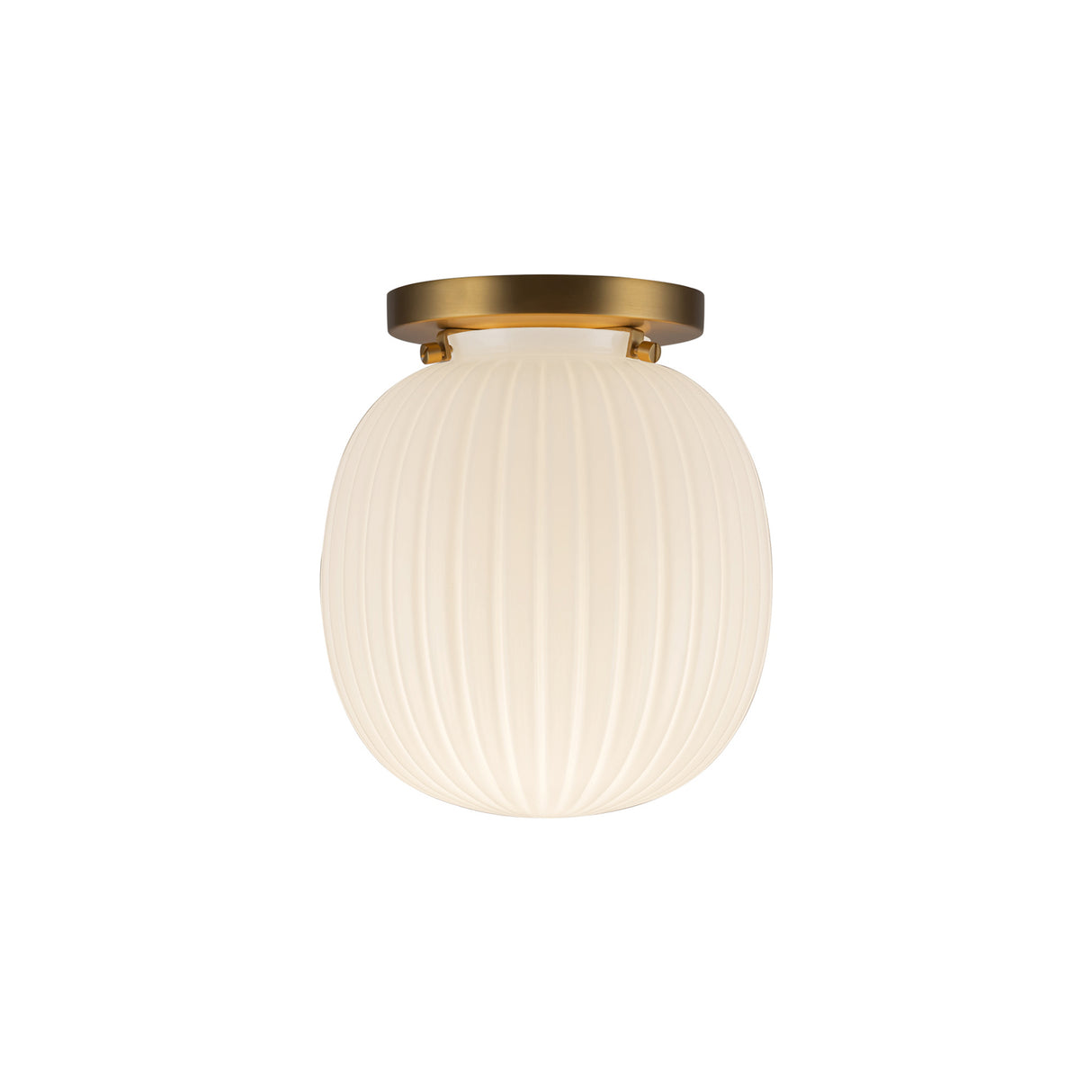 Basile Small Semi-Flush 7", Brushed Brass and Ribbed Milk Glass