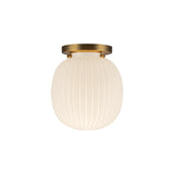Basile Small Semi-Flush 7", Brushed Brass and Ribbed Milk Glass