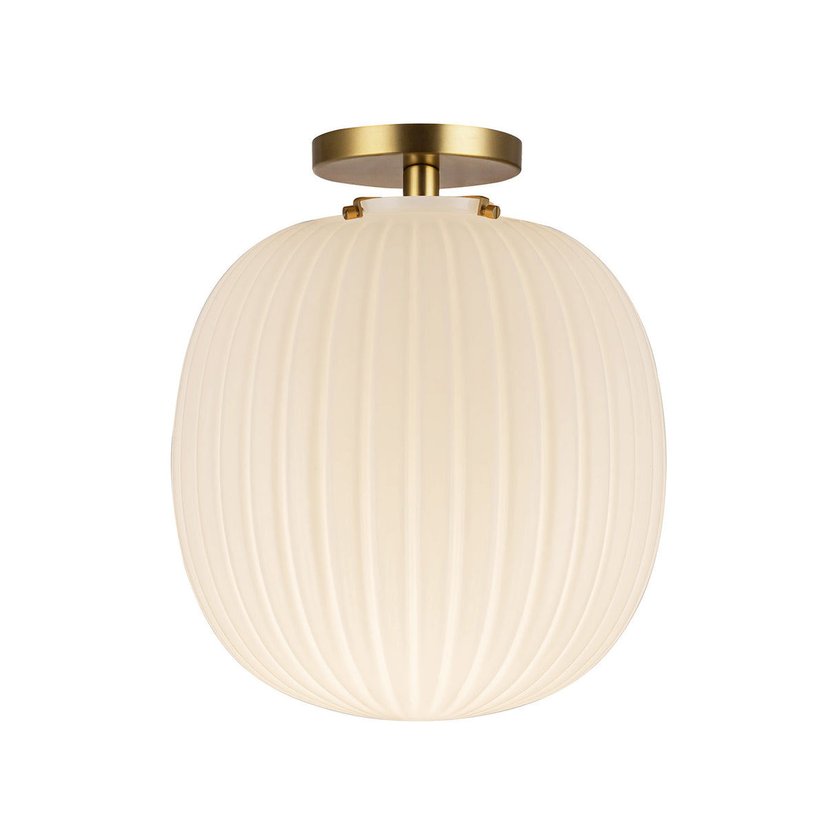 Basile Small Semi-Flush 12", Brushed Brass and Ribbed Milk Glass