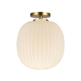 Basile Small Semi-Flush 12", Brushed Brass and Ribbed Milk Glass