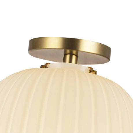 Basile Small Semi-Flush 12", Brushed Brass and Ribbed Milk Glass