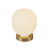 Basile Small Table Lamp 8", Brushed Brass and Ribbed Milk Glass