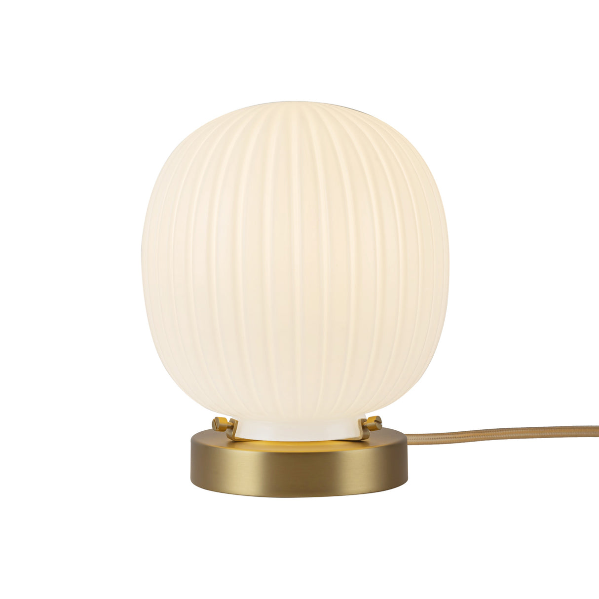 Basile Small Table Lamp 8", Brushed Brass and Ribbed Milk Glass